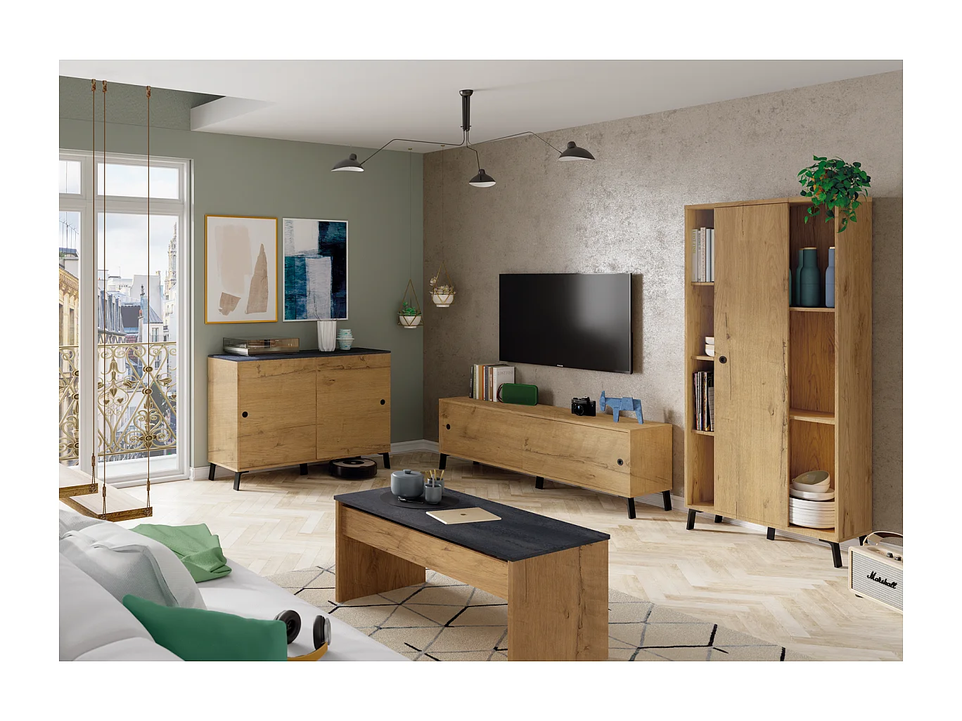 Mesa de centro Elevable Oslo acabado roble vega, 47-58 cm(alto)100 cm(ancho)50 cm(largo)