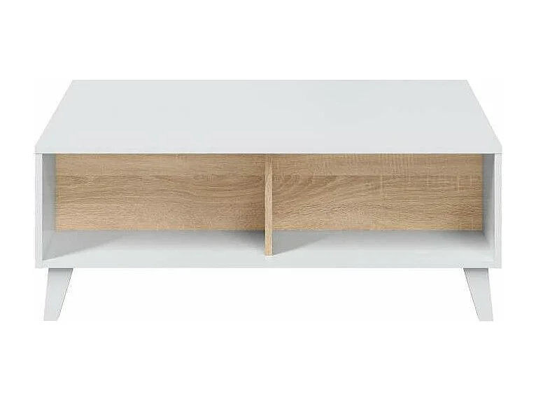 Mesa centro elevable Oria en blanco y roble canadian 38 cm(alto)100 cm(ancho)68 cm(largo)