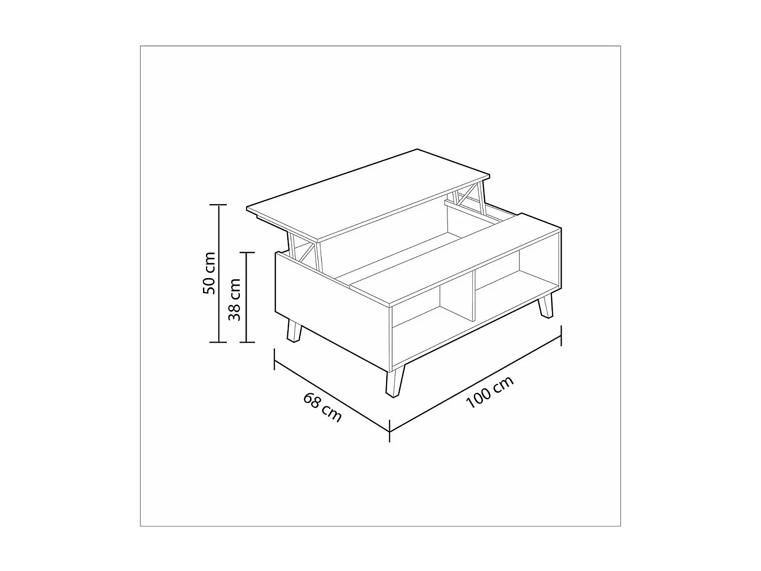 Mesa centro elevable Oria en blanco y roble canadian 38 cm(alto)100 cm(ancho)68 cm(largo)