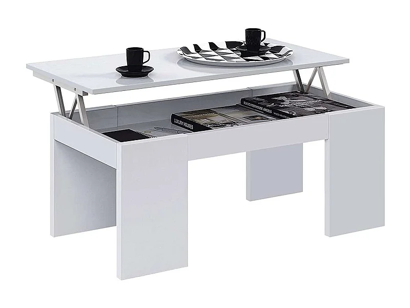 Mesa centro elevable Lijar en blanco brillo 43-55 cm(alto)100 cm(ancho)50 cm(largo)
