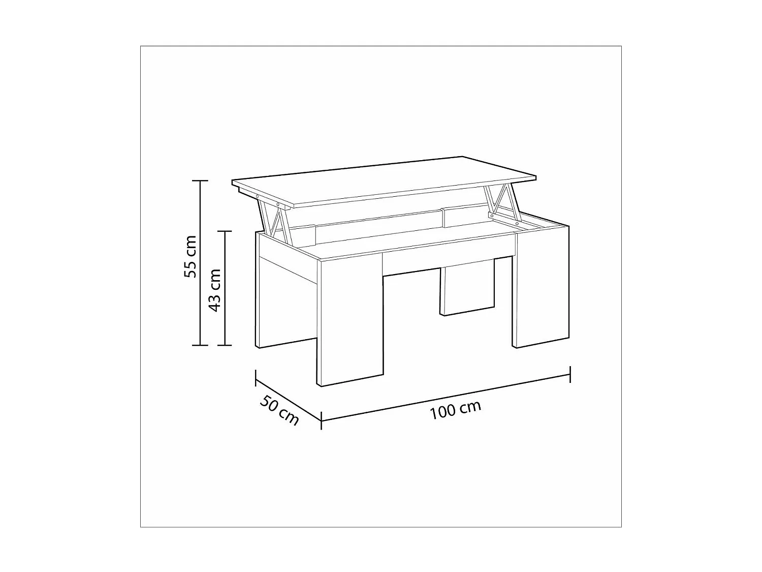 Mesa centro elevable Lijar en blanco brillo 43-55 cm(alto)100 cm(ancho)50 cm(largo)