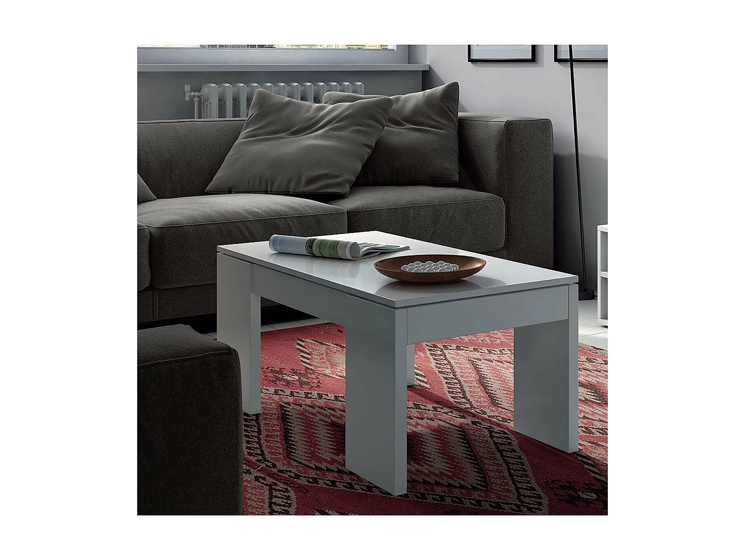 Mesa centro elevable Lijar en blanco brillo 43-55 cm(alto)100 cm(ancho)50 cm(largo)