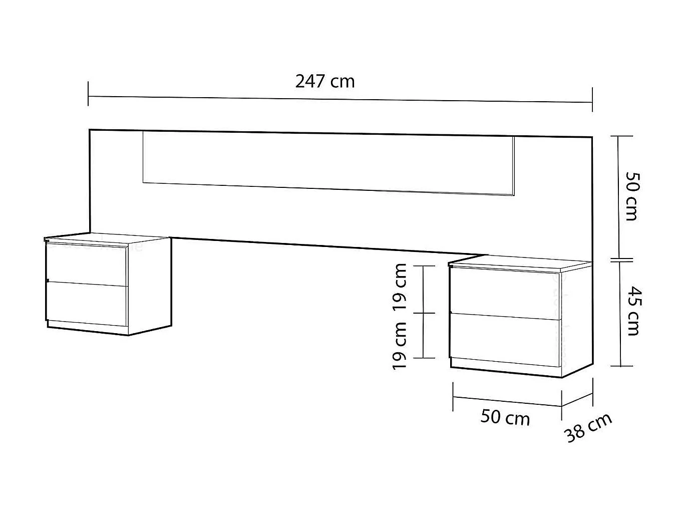 Cabecero + 2 mesitas modelo Noon Plus acabado roble/ blanco artic.
