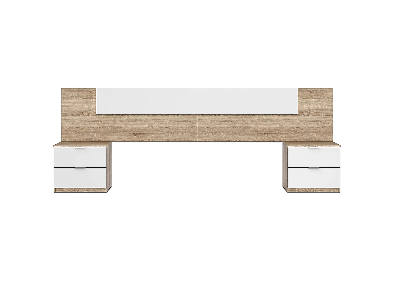 Cabecero + 2 mesitas modelo Noon Plus acabado roble/ blanco artic.