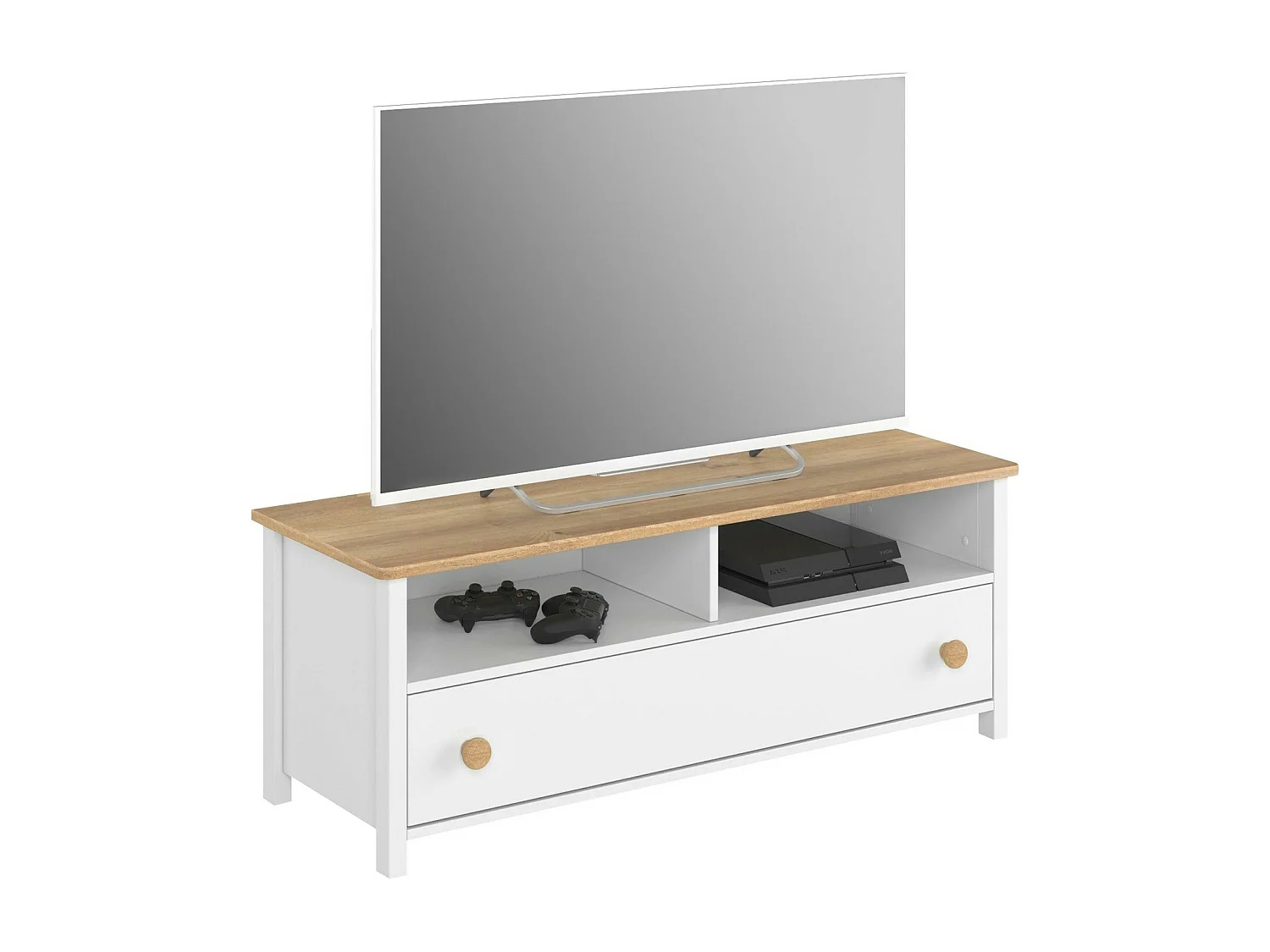 Meuble TV Romelbo 113, Chêne|Blanc, Nombre de tiroirs: 1, 120x47x42cm