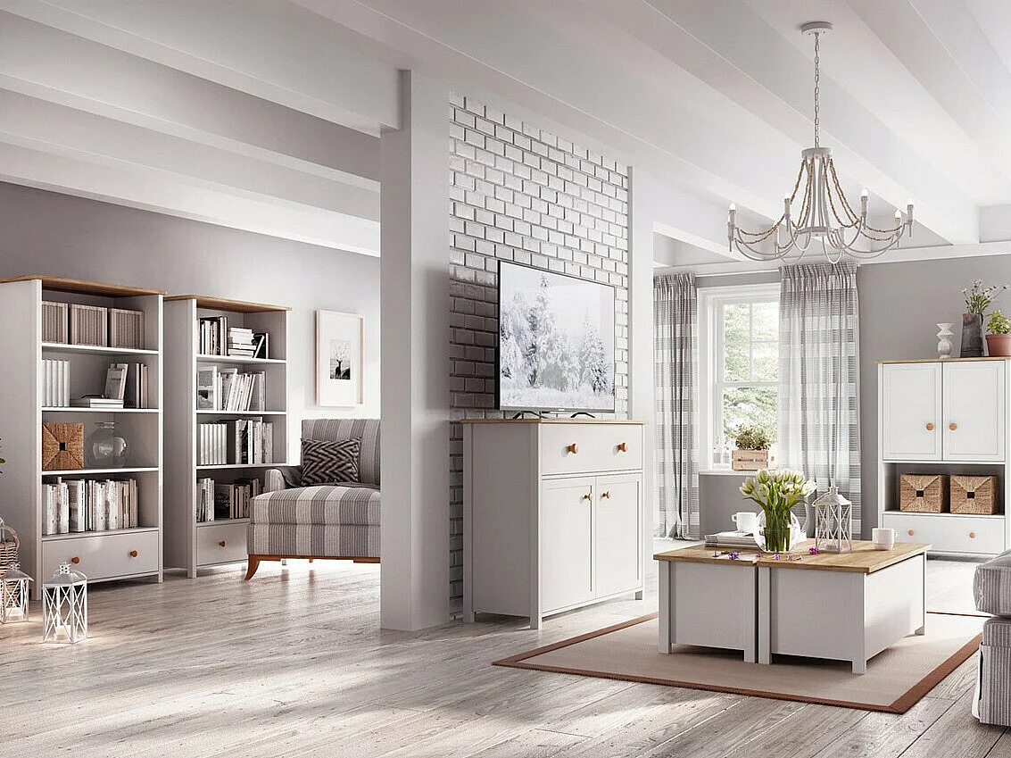 Meuble TV Romelbo 113, Chêne|Blanc, Nombre de tiroirs: 1, 120x47x42cm