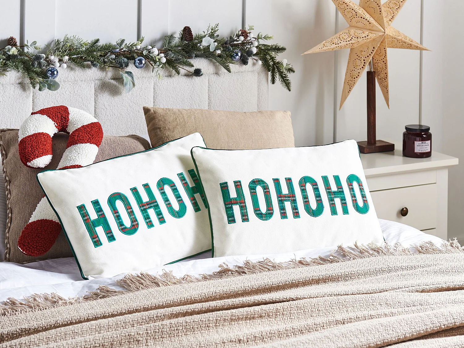 Lot de 2 coussins décoratifs JOYCANDY Coton 30 x 50 cm Blanc Motif de Noël