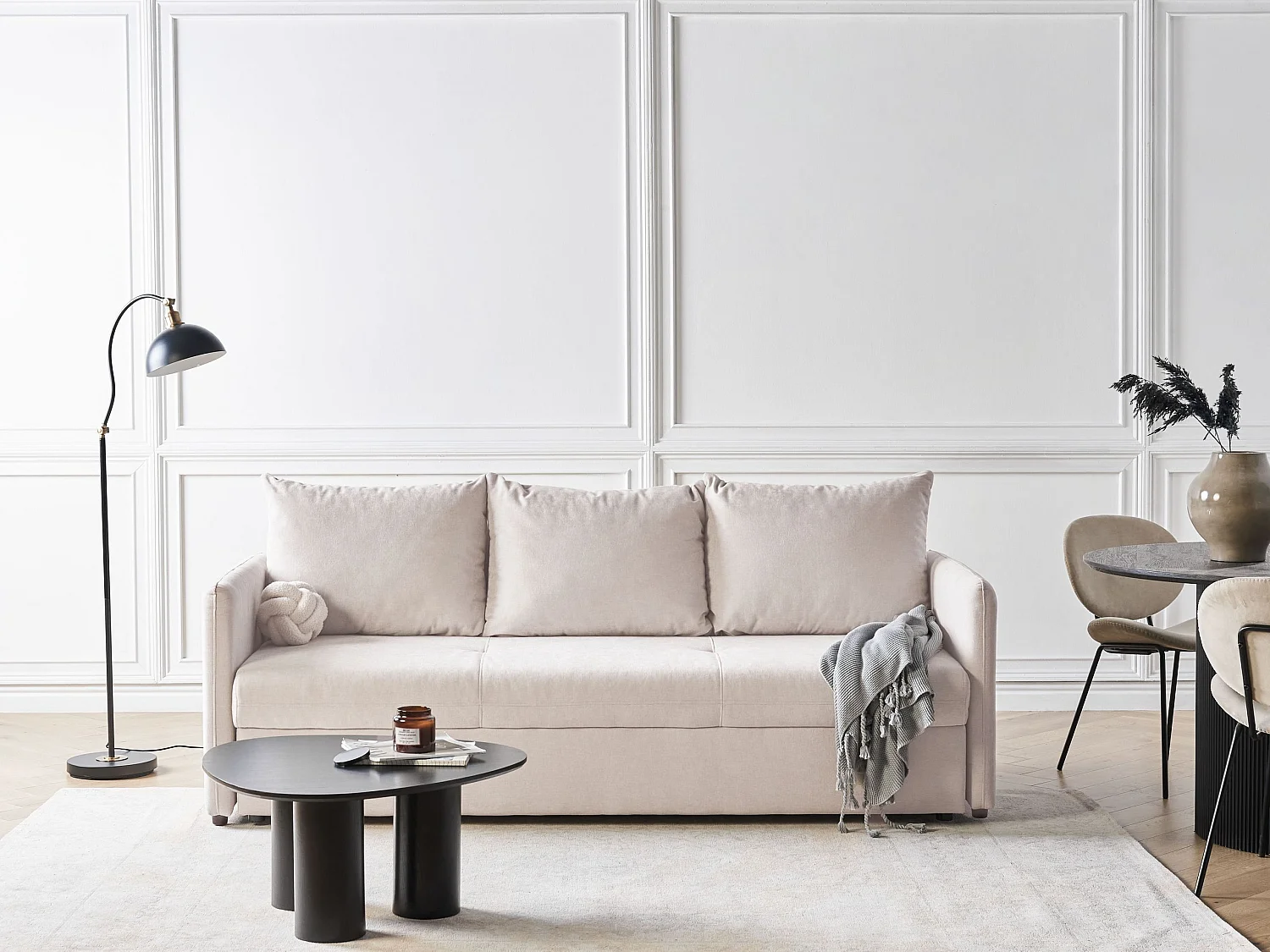 Canapé-lit 3 places HOLSEN Tissu Beige avec rangement