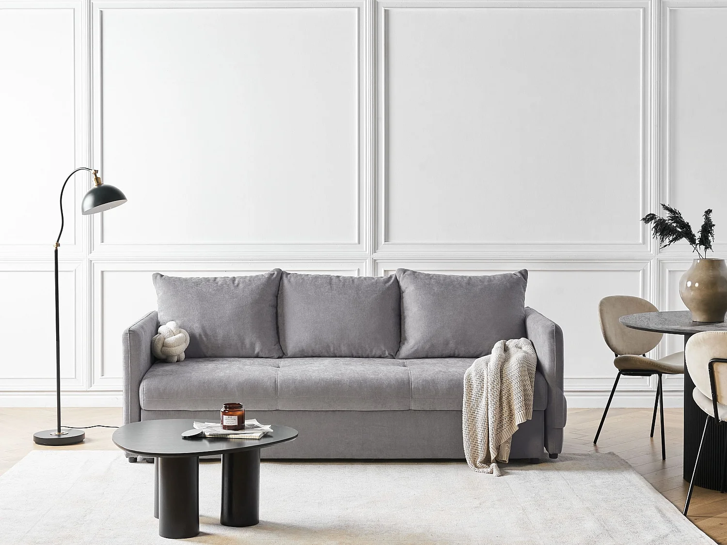 Canapé-lit 3 places HOLSEN Tissu chenille Gris avec rangement