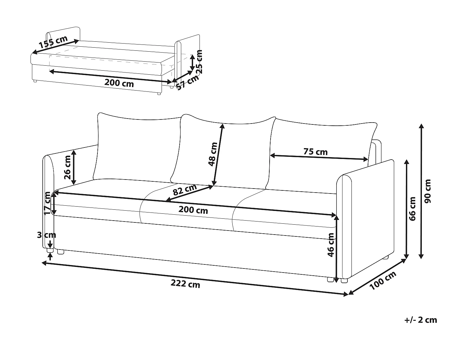 Schlafsofa Stoff braun taupe mit Kissen 3-Sitzer Polstersofa Holsen