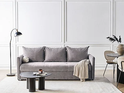 Canapé-lit HOLSEN Tissu Taupe avec rangement 3 places