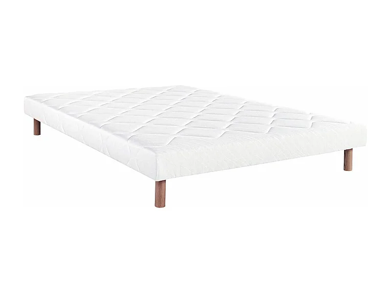 PRESTON - Sommier Tapissier 160x200 Blanc Pieds Bois massif