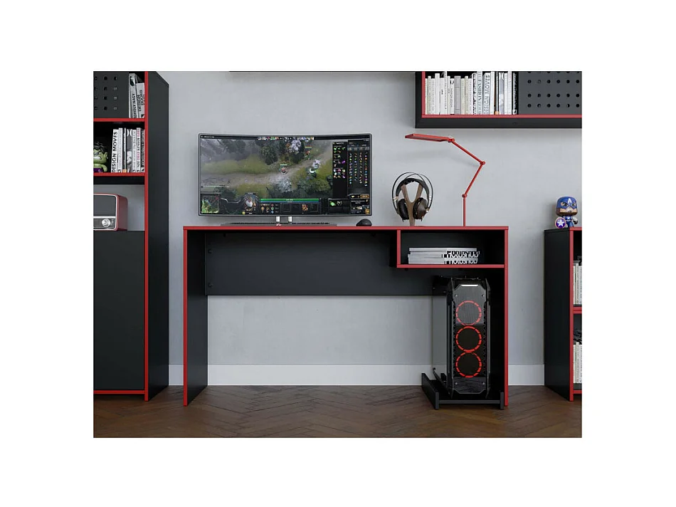 Bureau Gamer 136 cm Noir et Rouge 1 Niche L 136 H 75 P 45.1 cm