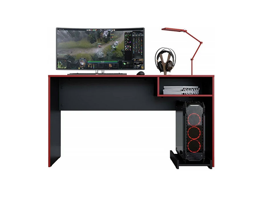 Bureau Gamer 136 cm Noir et Rouge 1 Niche L 136 H 75 P 45.1 cm