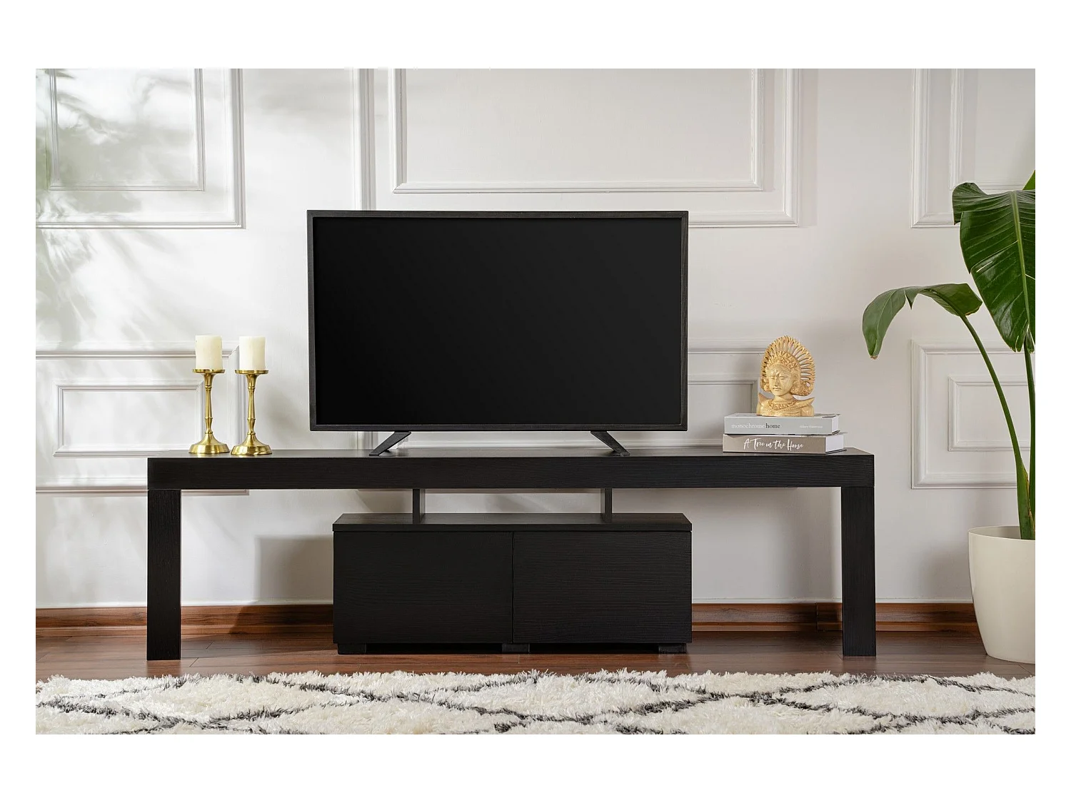 Meuble tv moderne 2 portes L180cm Diapazon Bois wengé