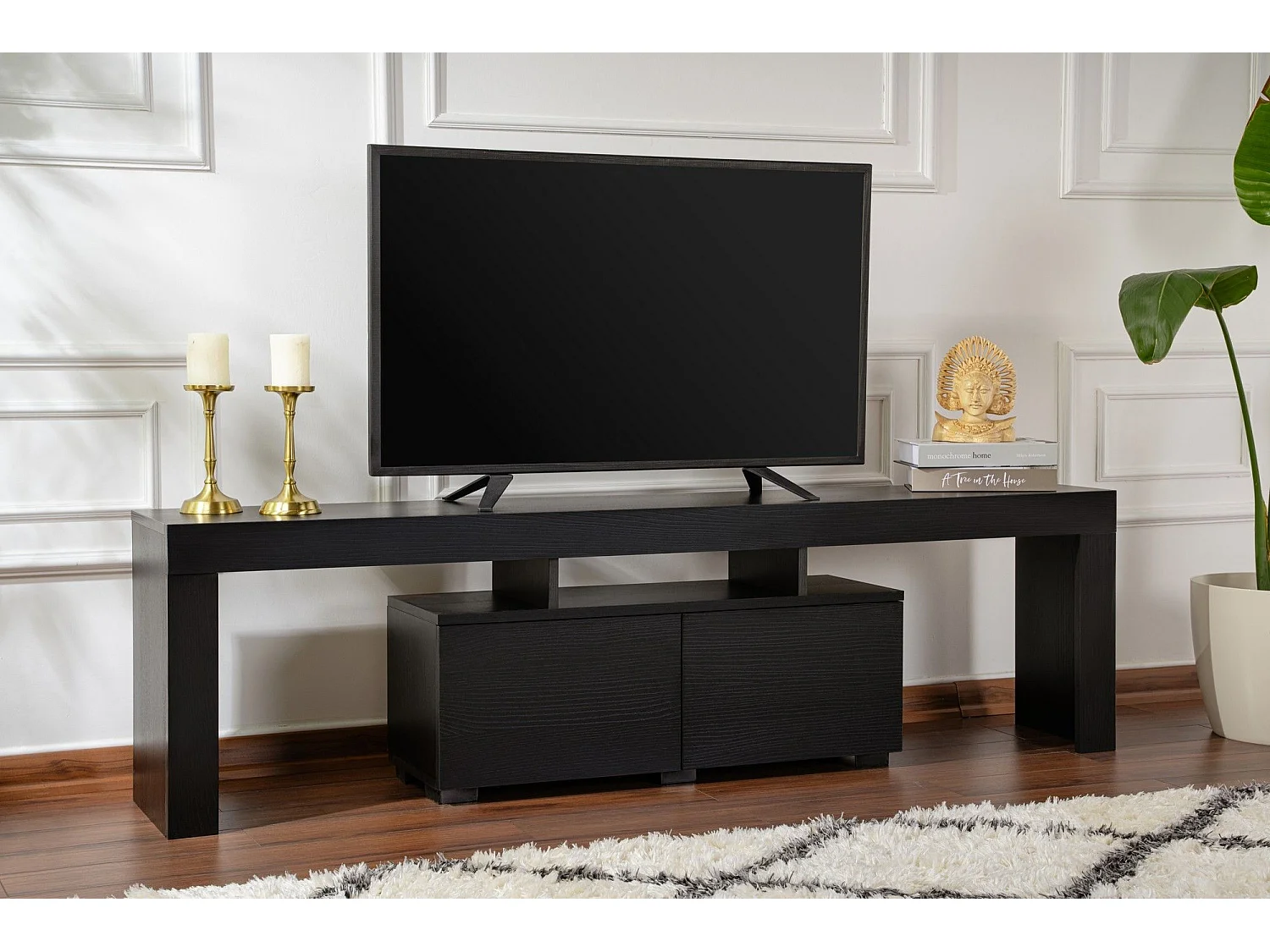 Meuble tv moderne 2 portes L180cm Diapazon Bois wengé