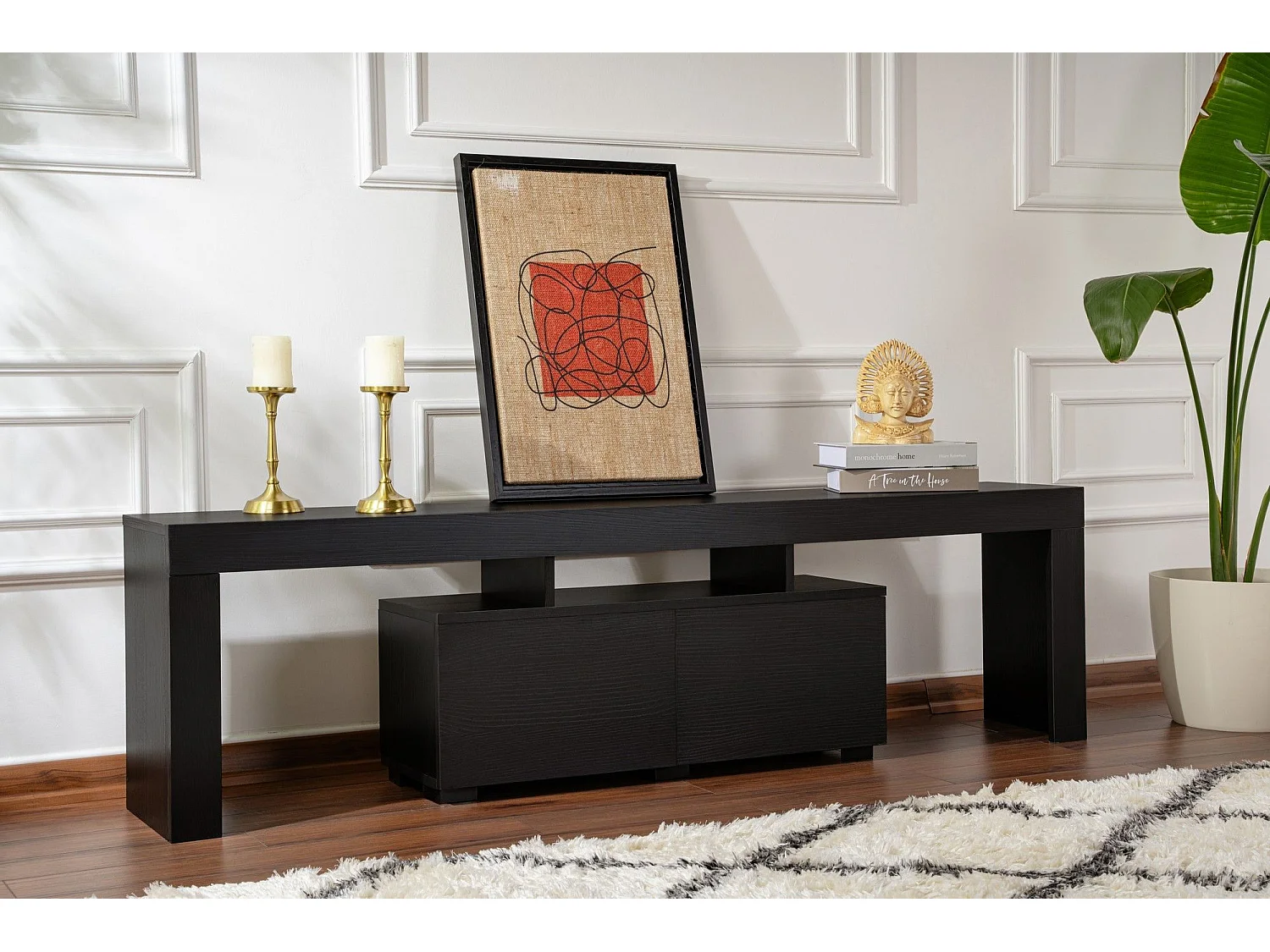 Meuble tv moderne 2 portes L180cm Diapazon Bois wengé