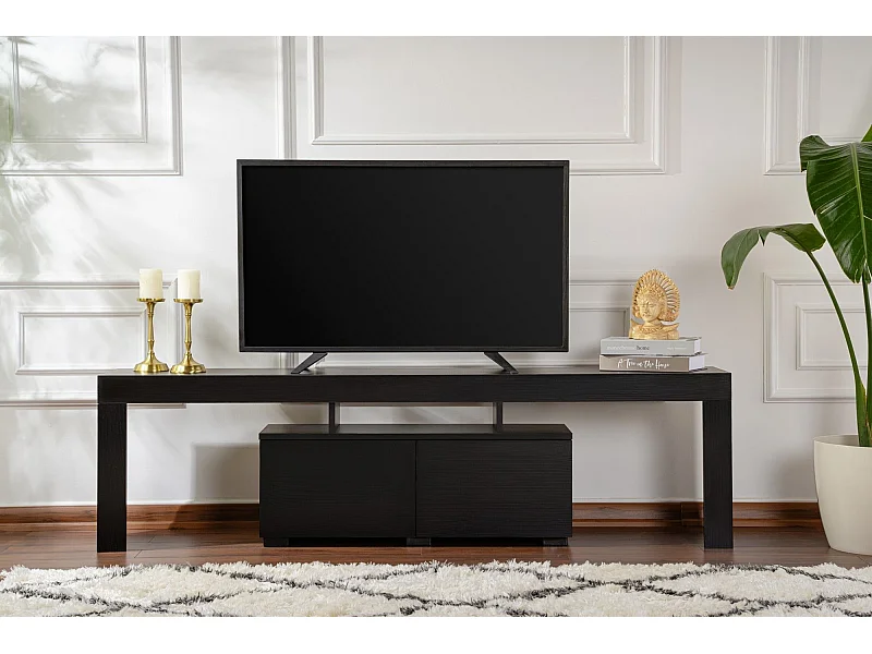 Eleganter TV-Ständer, schwarz, 180 cm breit, 50 cm hoch, 31,3 cm tief | 100 % melaminbeschichtete Spanplatte, 18 mm stark | Perfekt für moderne Wohnzimmer