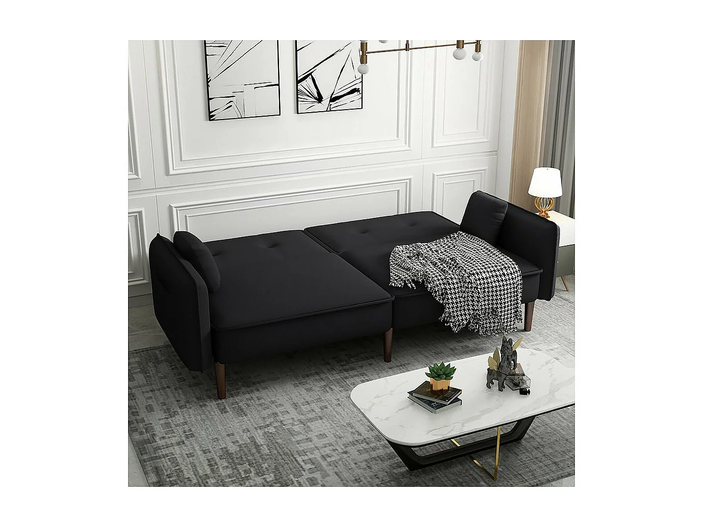 Sofá recto convertible "Caspian" - Negro