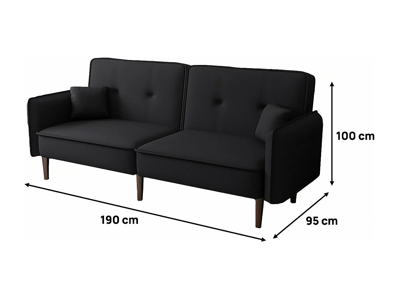 Sofá recto convertible "Caspian" - Negro