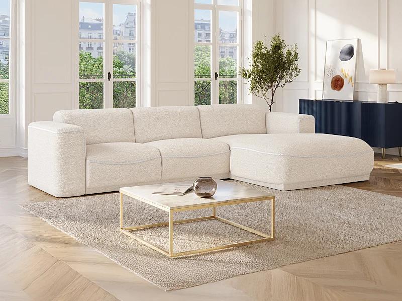 Ecksofa - Ecke rechts - Bouclé-Stoff - Elfenbeinfarben - BLIMORO