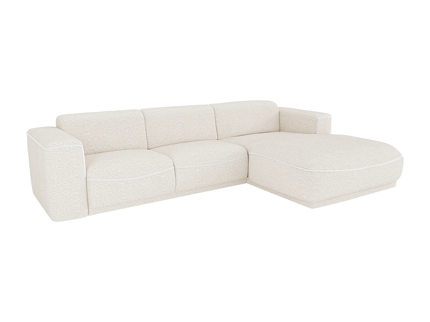 Canapé d'angle droit en tissu bouclette blanc ivoire BLIMORO