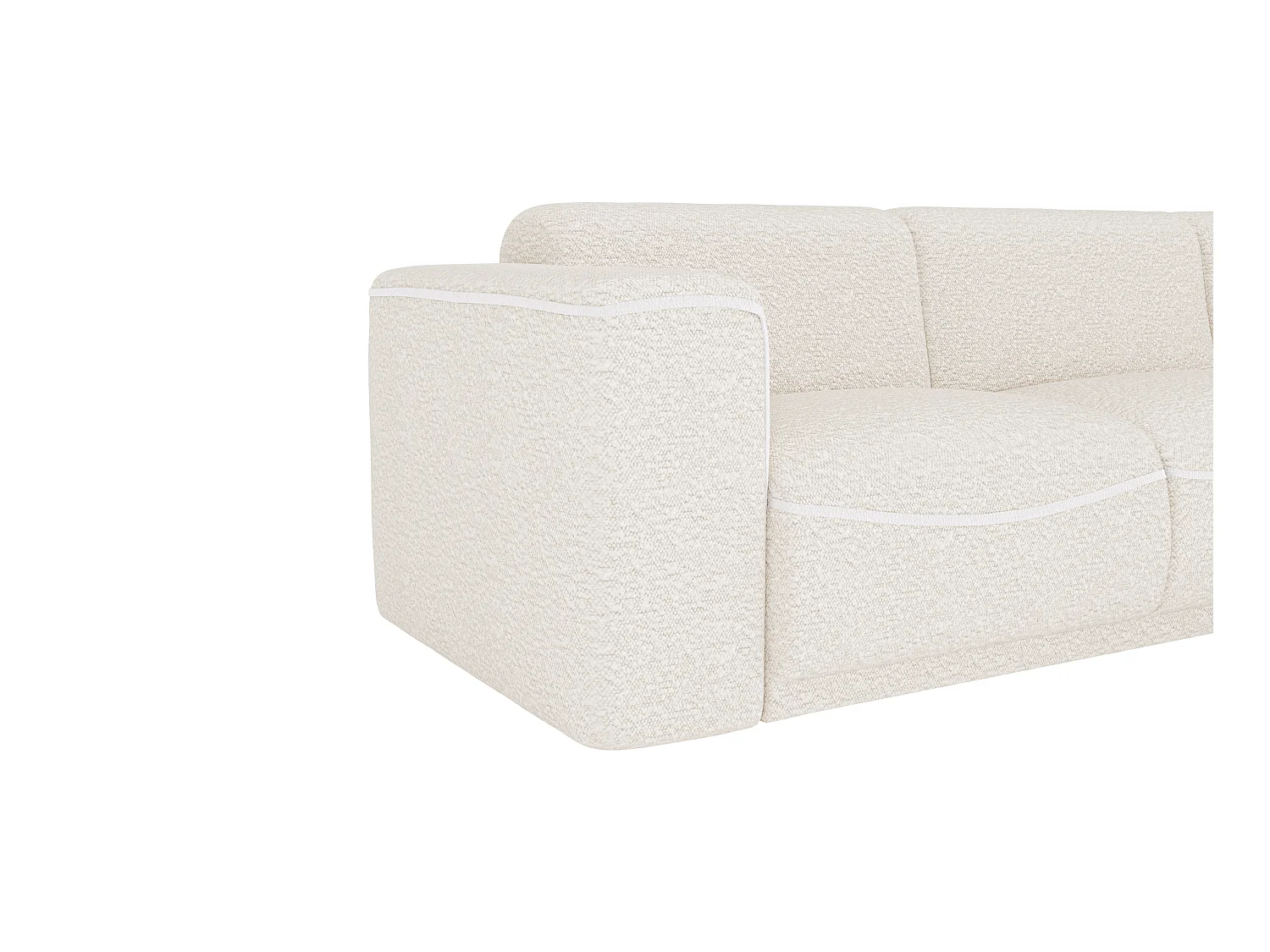 Canapé d'angle droit en tissu bouclette blanc ivoire BLIMORO