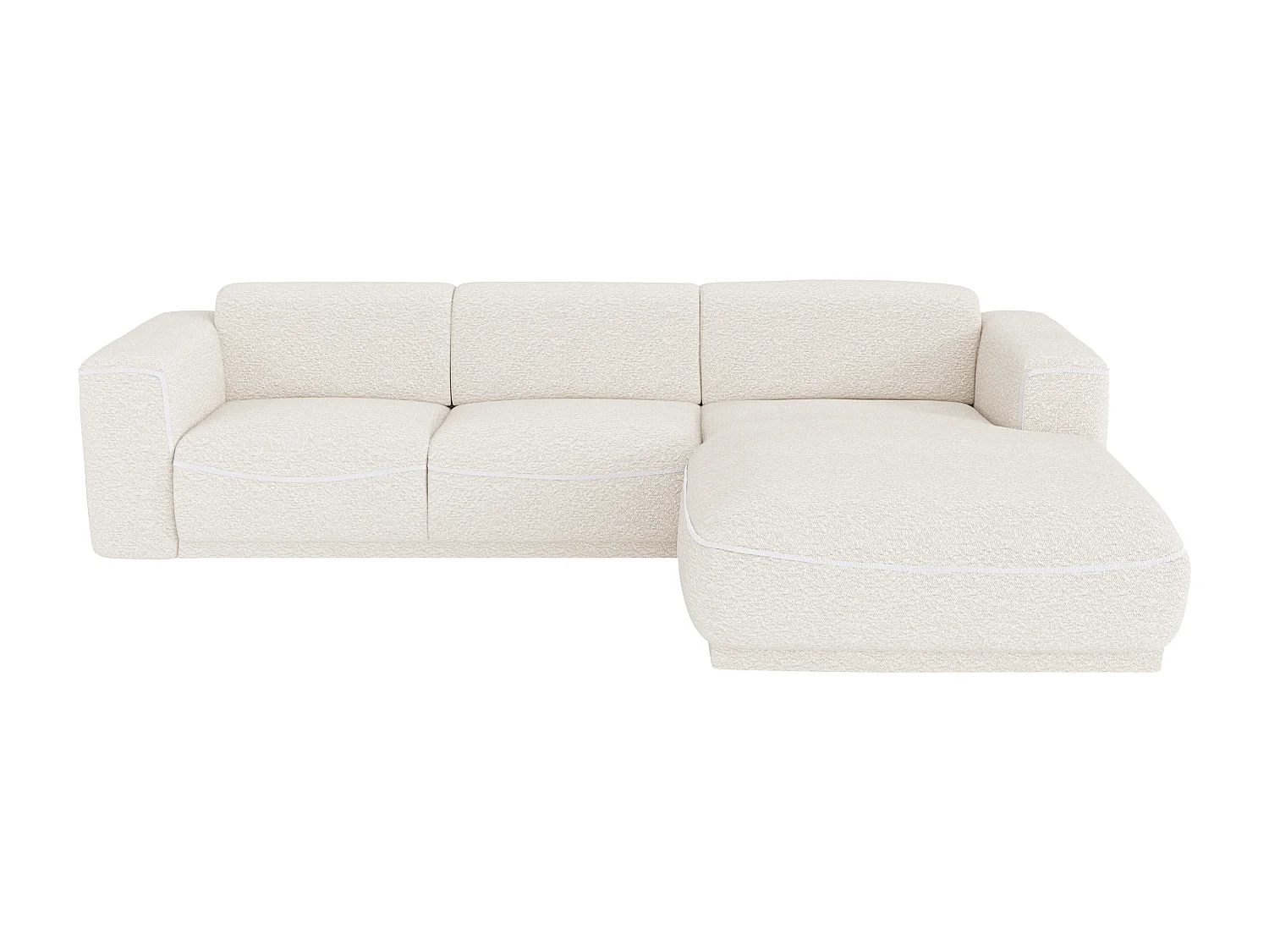 Canapé d'angle droit en tissu bouclette blanc ivoire BLIMORO