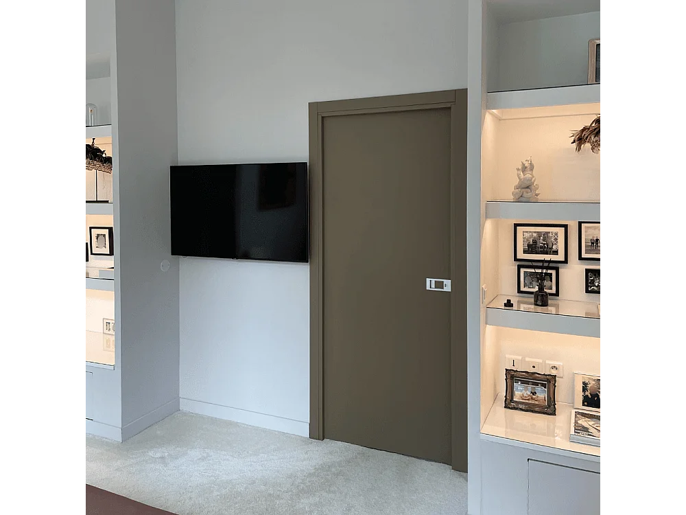 Bloc-porte Miro avec poignée Exclusive grise, H.204 x l.83 cm, aspect cuir lichen