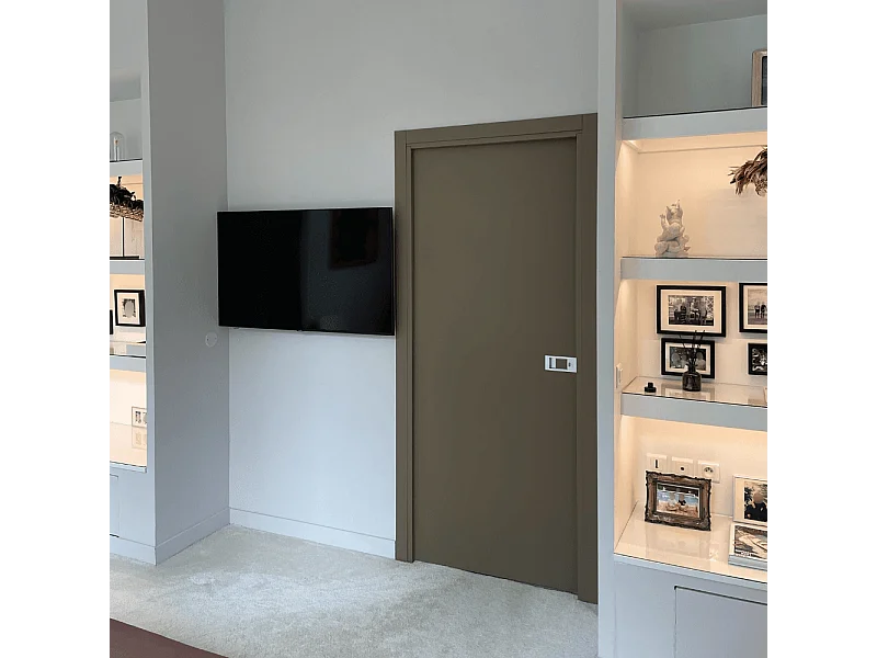 Bloc-porte Miro avec poignée Exclusive grise, H.204 x l.83 cm, aspect cuir lichen