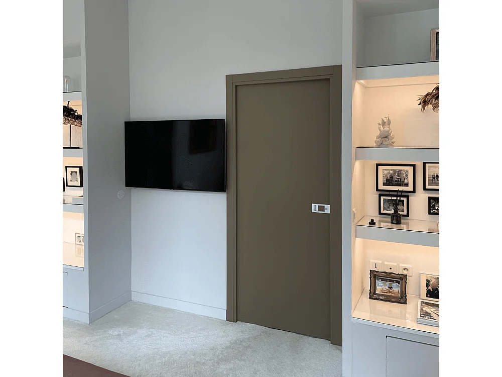 Bloc-porte Miro avec poignée Exclusive grise, H.204 x l.63 cm, aspect cuir lichen