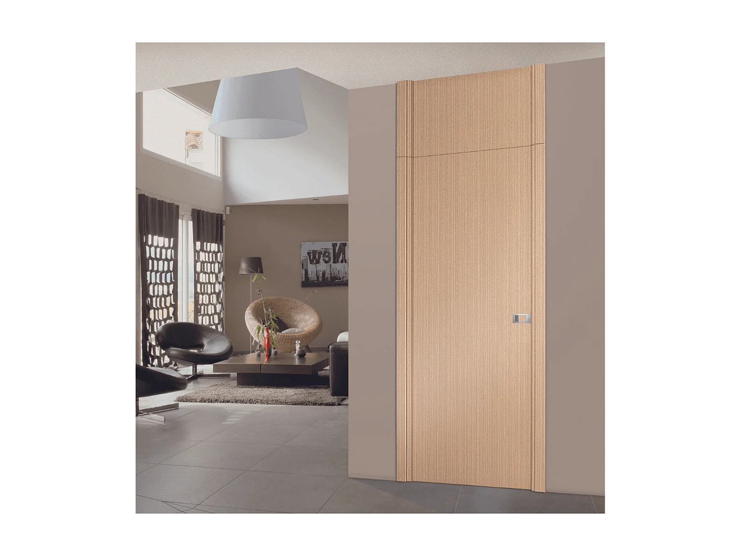 Bloc-porte Miro avec poignée Exclusive grise, H.204 x l.83 cm, aspect chêne clair