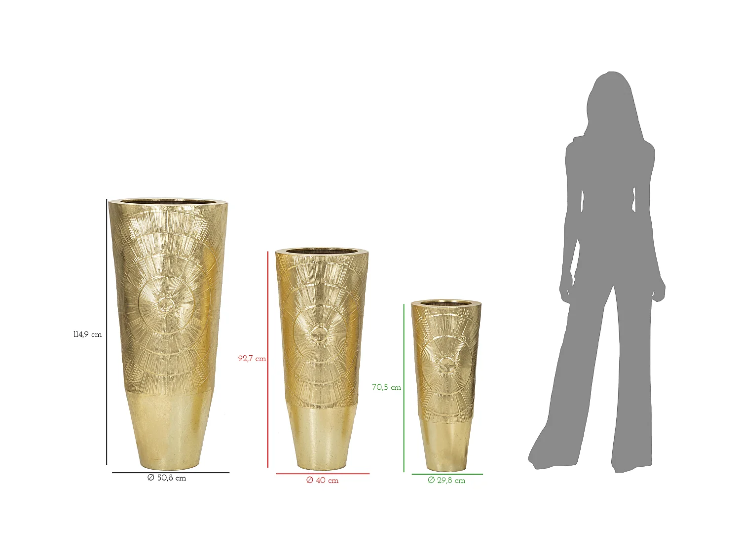 Doniczka Goldely Tris cm Ø50,8X114,9-40X92,7-29,8X70,5