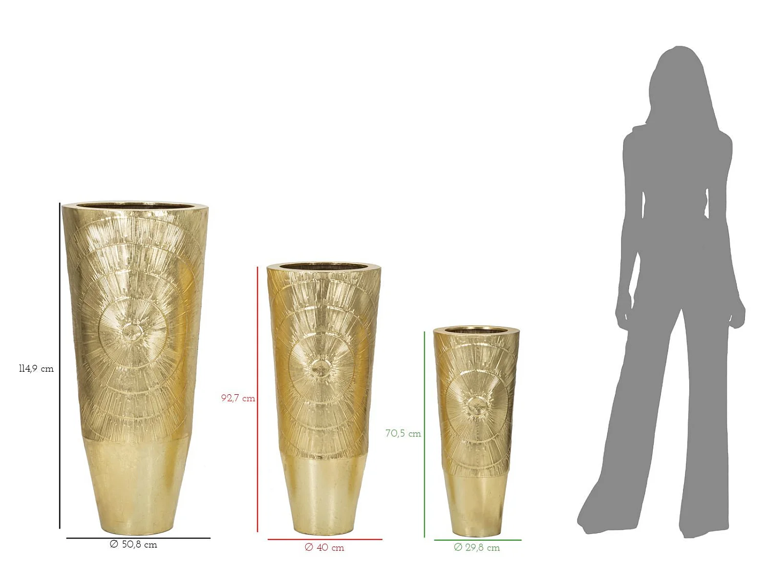 Lot de 3 Vases en Métal "Goldely" 114cm Or