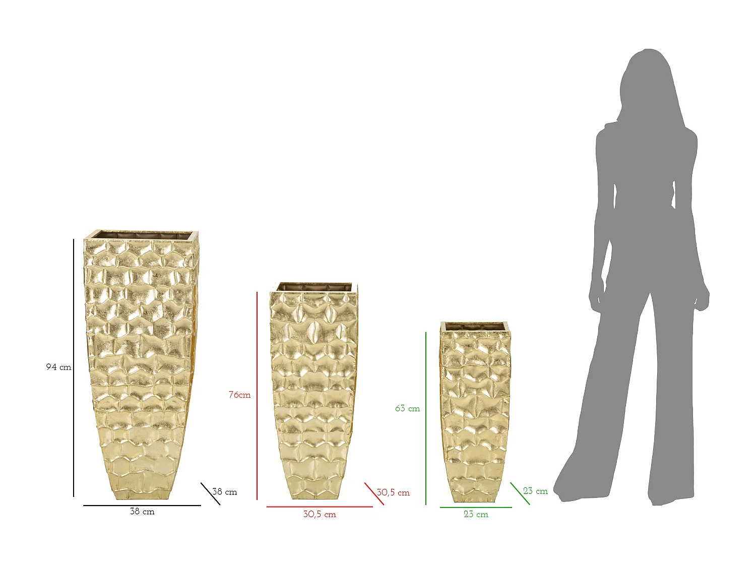 Portavasi Glody Tris Cm 38X38X94-30,5X30,5X76- 23X23X63