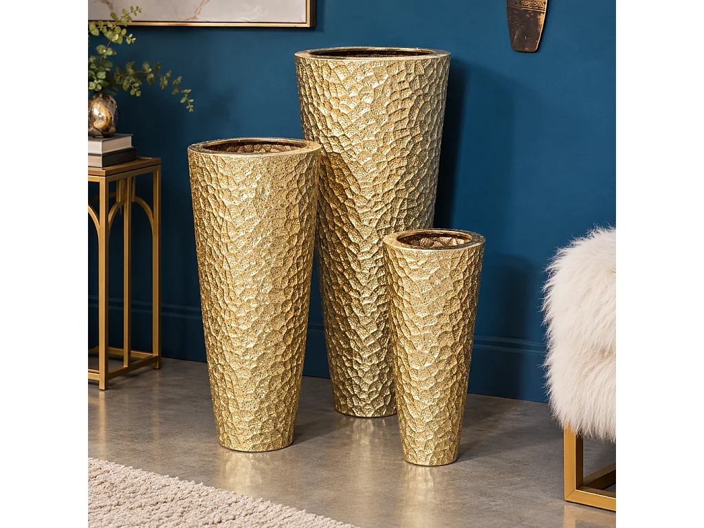 Lot de 3 Vases en Métal "Glasy" 114cm Or