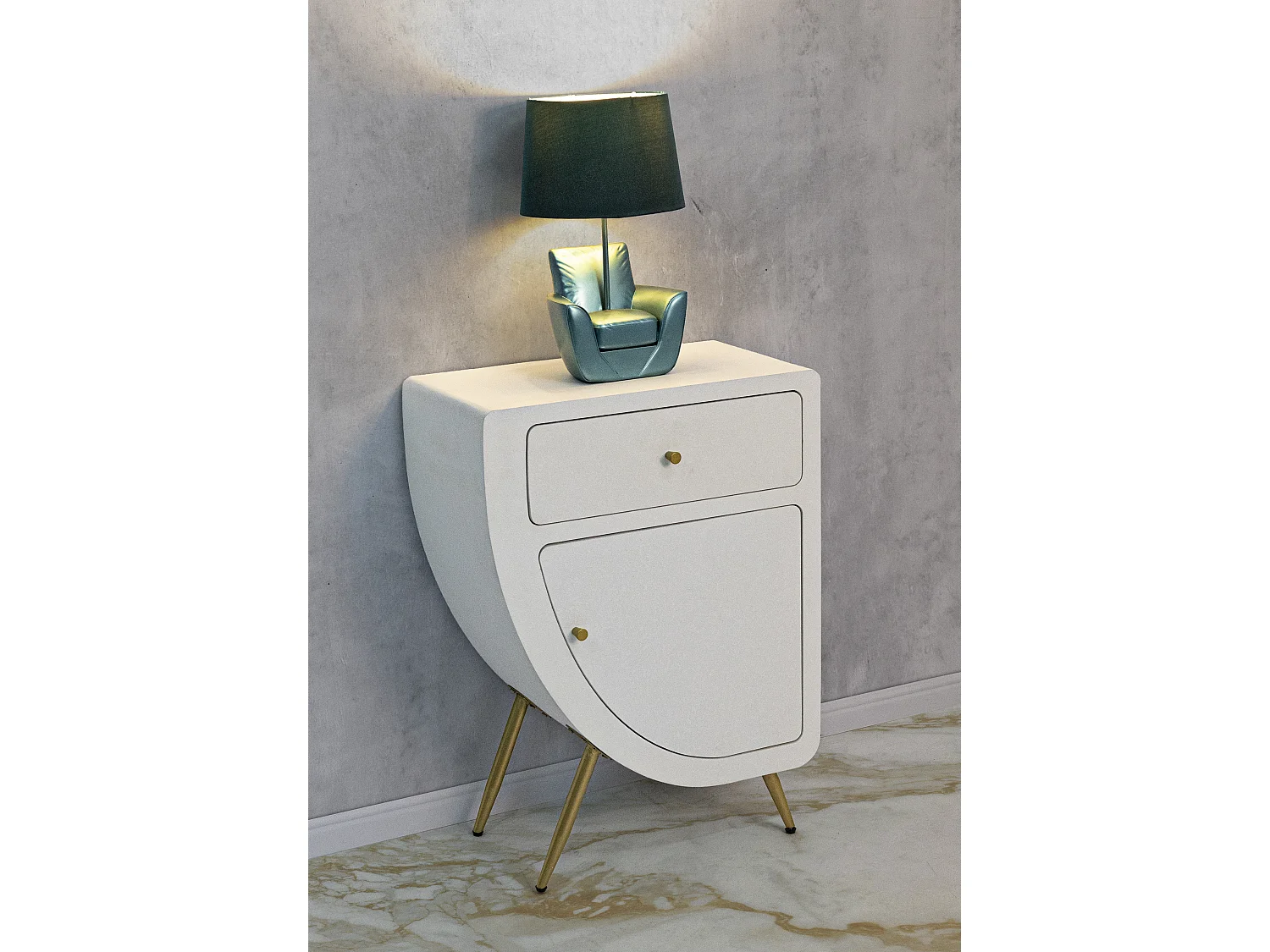 Table de Chevet Design "Venus" 79cm Blanc & Or