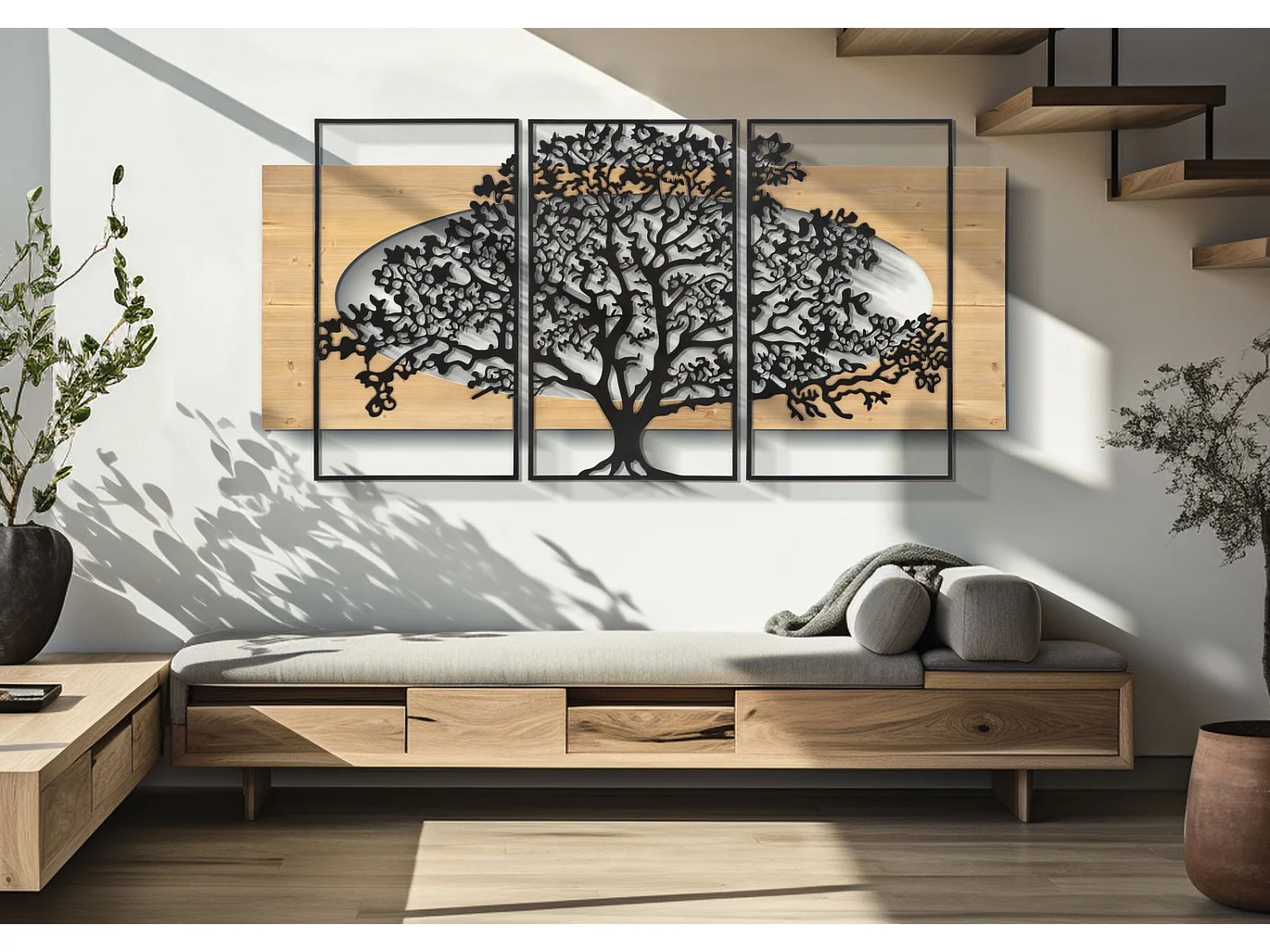 PANEL ŚCIENNY DRZEWO ŻELAZO I DREWNO ZESTAW 3 SZT. CM 176X2X90 (63X2X90-50X2X90)