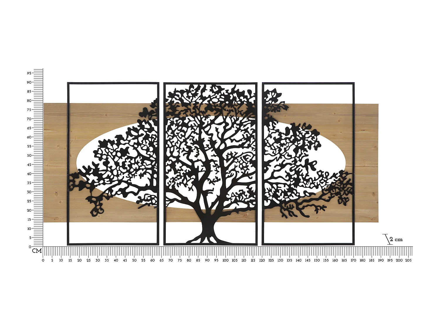 PANEL ŚCIENNY DRZEWO ŻELAZO I DREWNO ZESTAW 3 SZT. CM 176X2X90 (63X2X90-50X2X90)