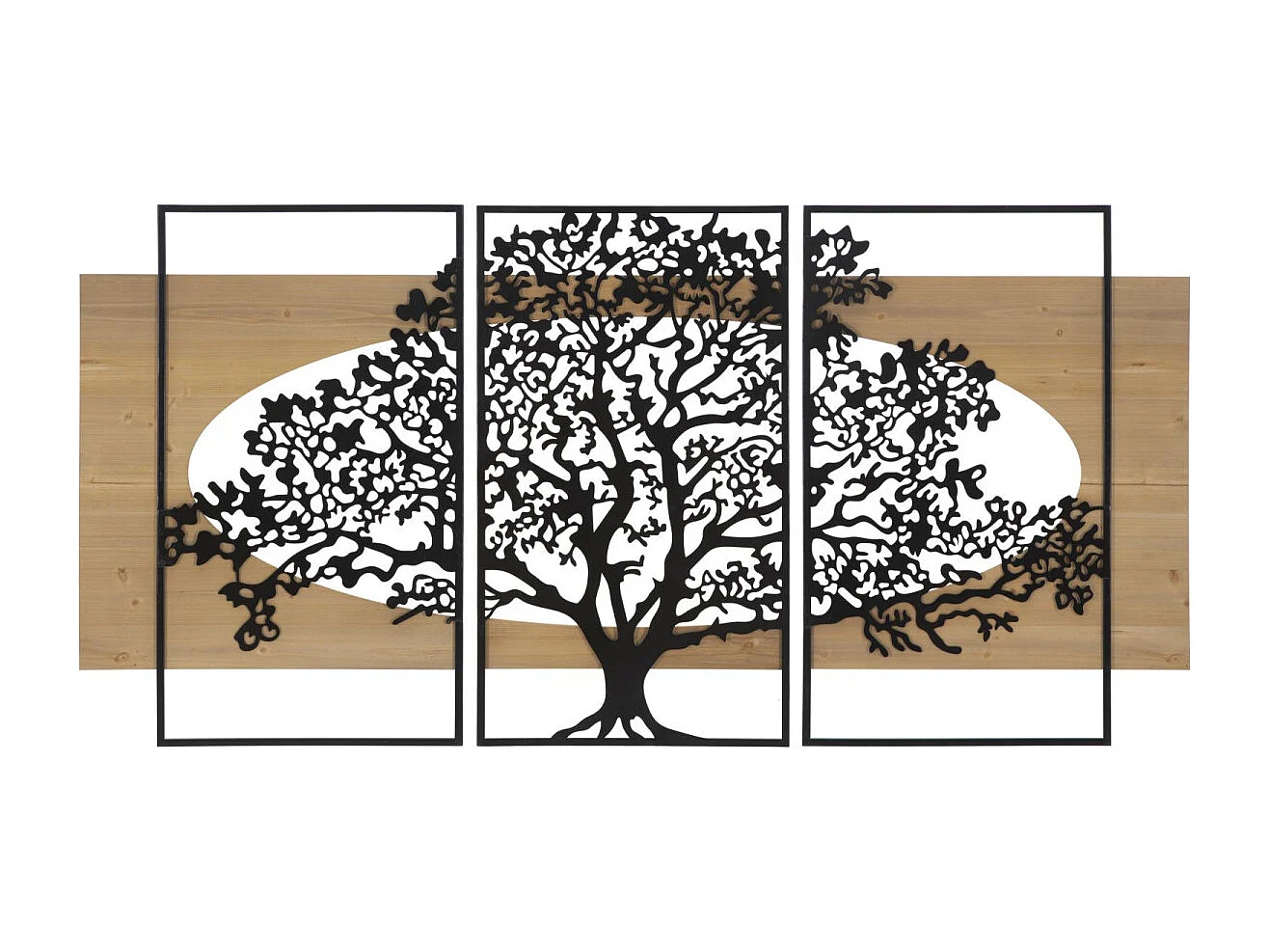 Zestaw 3 Paneli Ściennych 3D Drzewo z Czarnego Metalu i Płyty MDF 176x90 cm, Asymetryczny Design