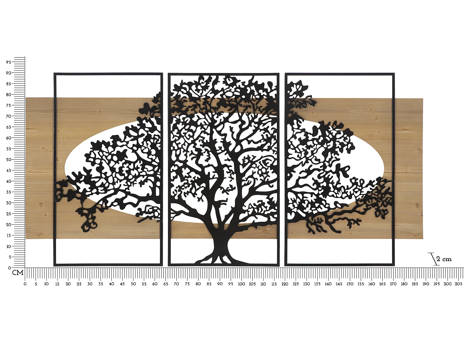 Zestaw 3 Paneli Ściennych 3D Drzewo z Czarnego Metalu i Płyty MDF 176x90 cm, Asymetryczny Design