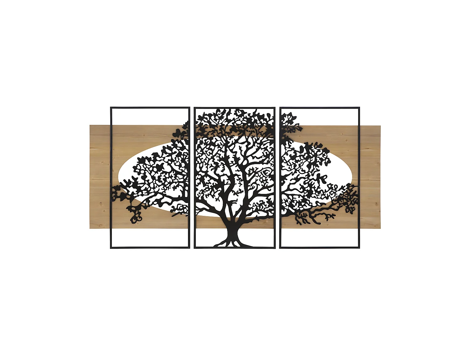 Set aus 3 3D-Wandpaneelen Baum aus schwarzem Metall und MDF-Holz 176x90 cm, asymmetrisches Design