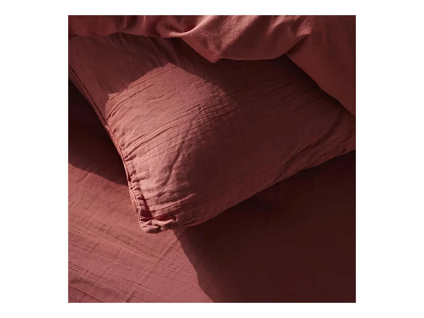 Parure de lit 1 personne en gaze de coton uni, 140x200 cm, coloris terracotta, Today