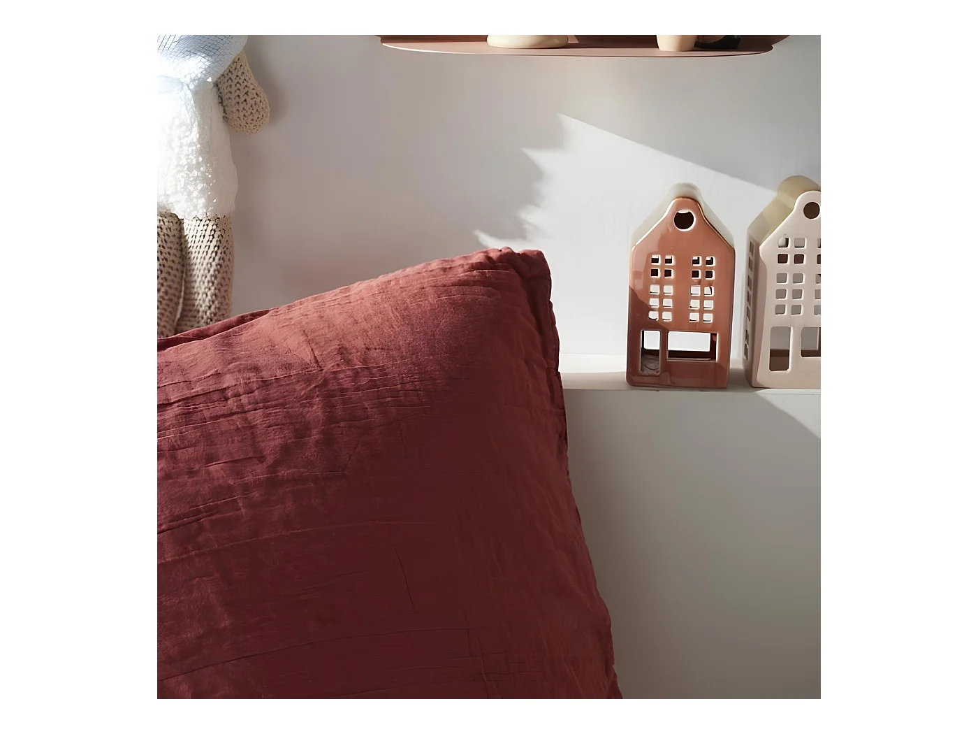 Parure de lit 1 personne en gaze de coton uni, 140x200 cm, coloris terracotta, Today