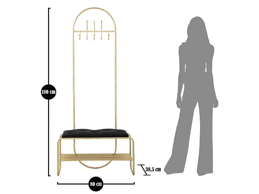 Meuble d'Entrée Avec Banc "Porte-Manteau" 180cm Or & Noir