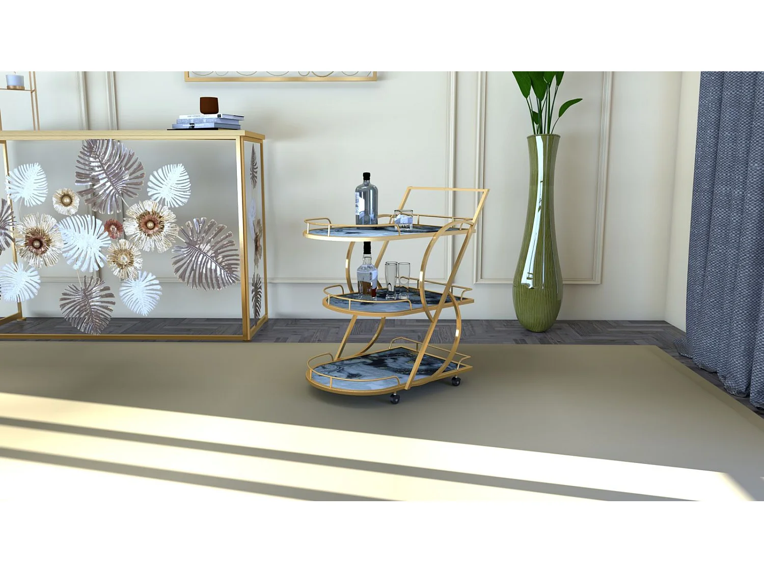 Carrito de mezcla de vidrio y mármol 71 x 45,5 x 84,5 cm