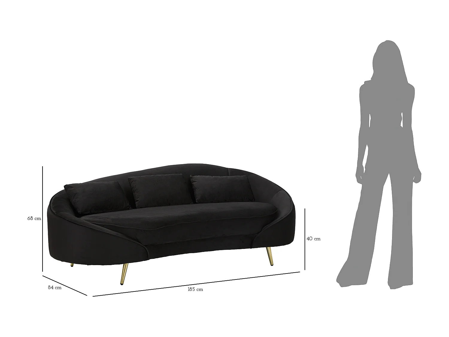 Canapé 3 Places en Tissu "Oslo" 185cm Noir