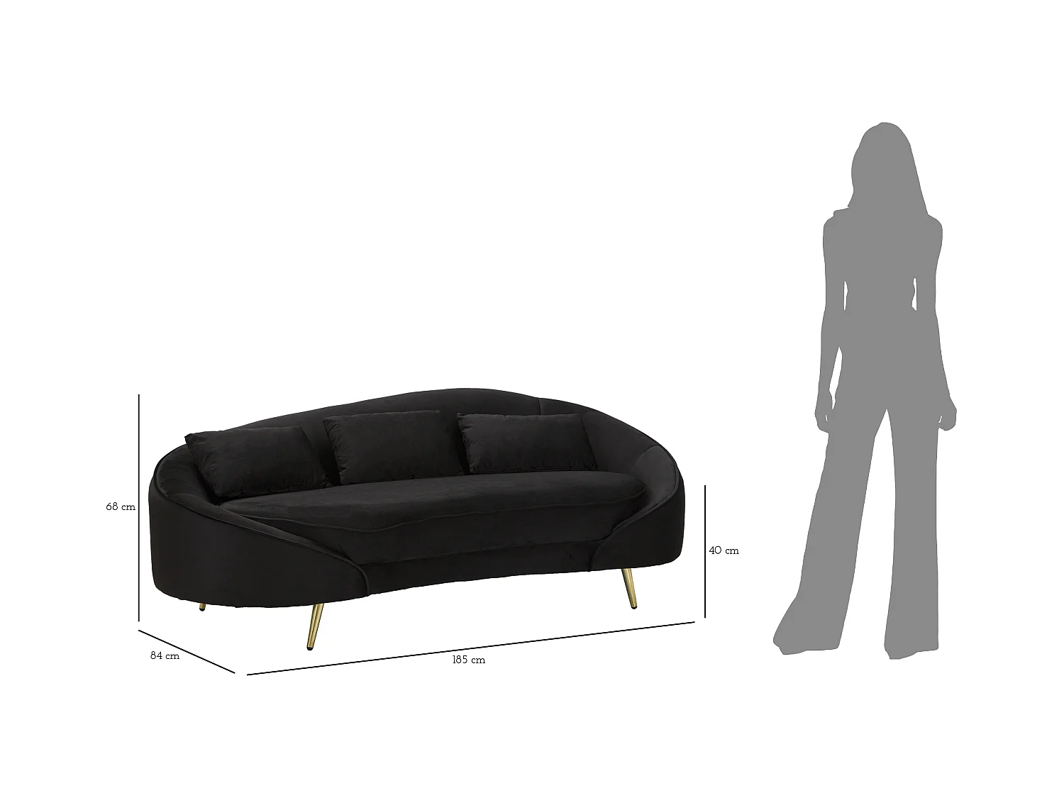 Canapé 3 Places en Tissu "Oslo" 185cm Noir