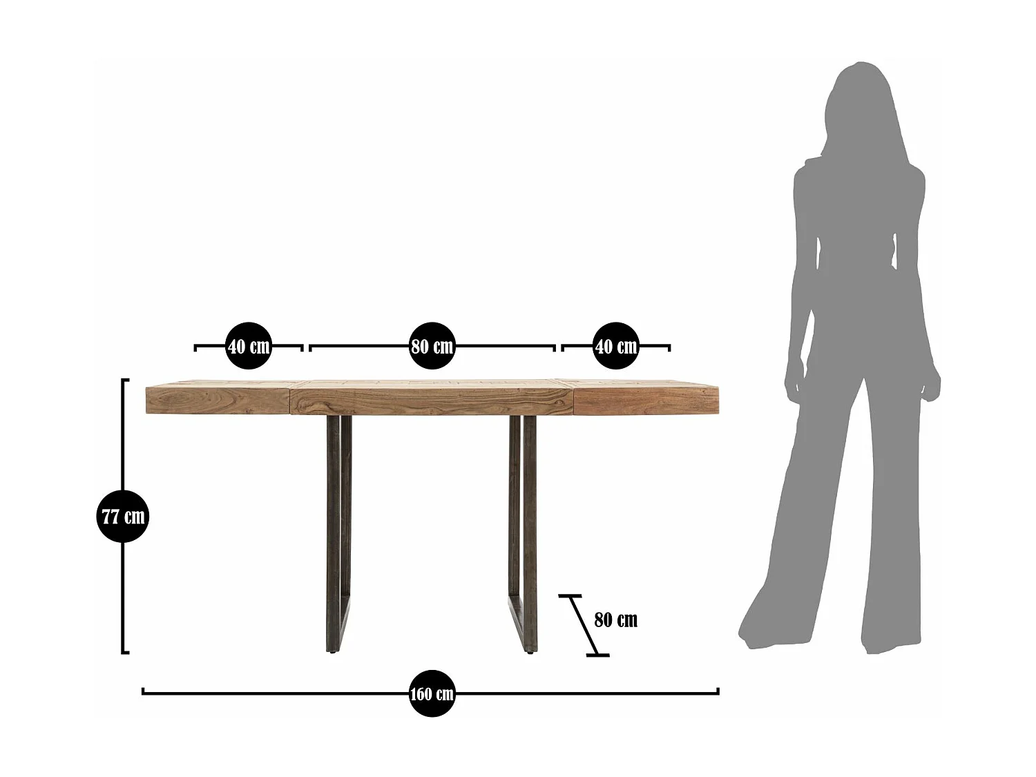 Table à Manger Extensible en Bois "Mumbai" 160-240cm Naturel