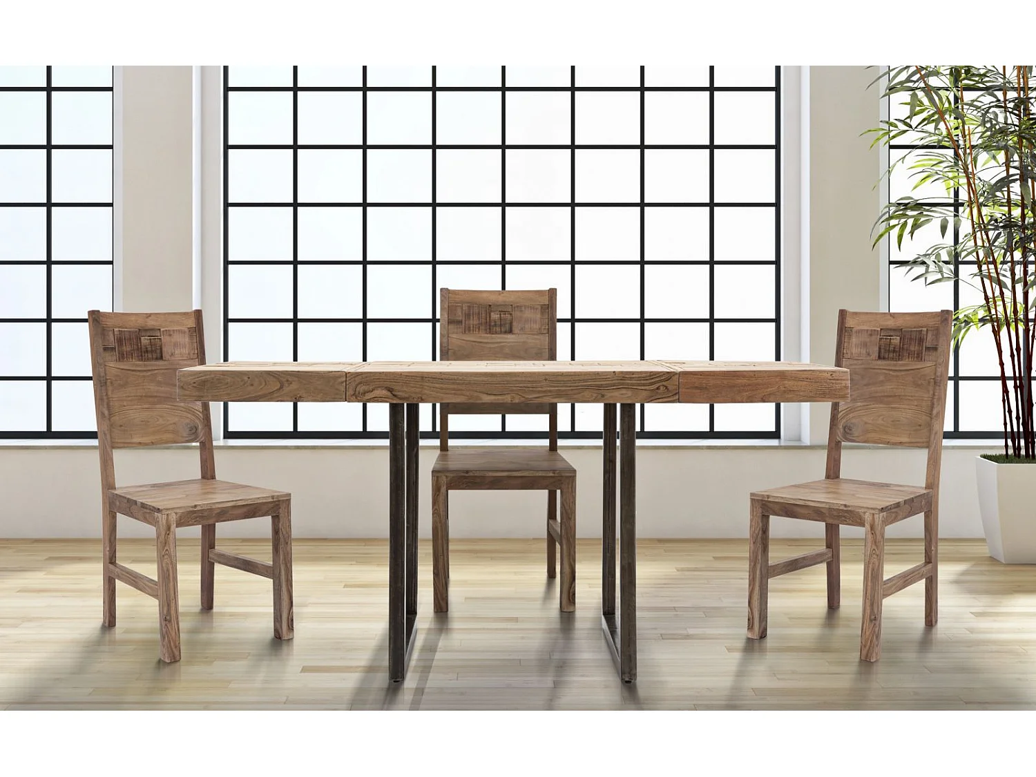 Table à Manger Extensible en Bois "Mumbai" 160-240cm Naturel